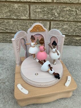 Wonderful Life Wooden Ballerina Musical Box with Pink & White Dancers